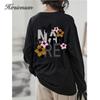 Hirsionsan 100% Cotton Flower Graphic T Shirt Women Loose Letter Print Oversized Pullover Cusual Tees Female Tops Girl Clothing