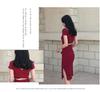 Корейский стиль сексуальное платье средней длины с разрезом на спине - полиэстеровое волокно