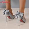 Aphixta 2024 New Bling Butterfly-knot 10cm Stiletto Heel Shoes Women Pumps Flowers Officile Pointed Toe Super Big Size 49 50
