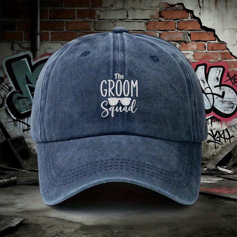 The Groom Squad Adjustable Denim Baseball Cap Lightweight Printed WomenS Hat Groomsmen MenS Trendy Hat Ideal Gift for W