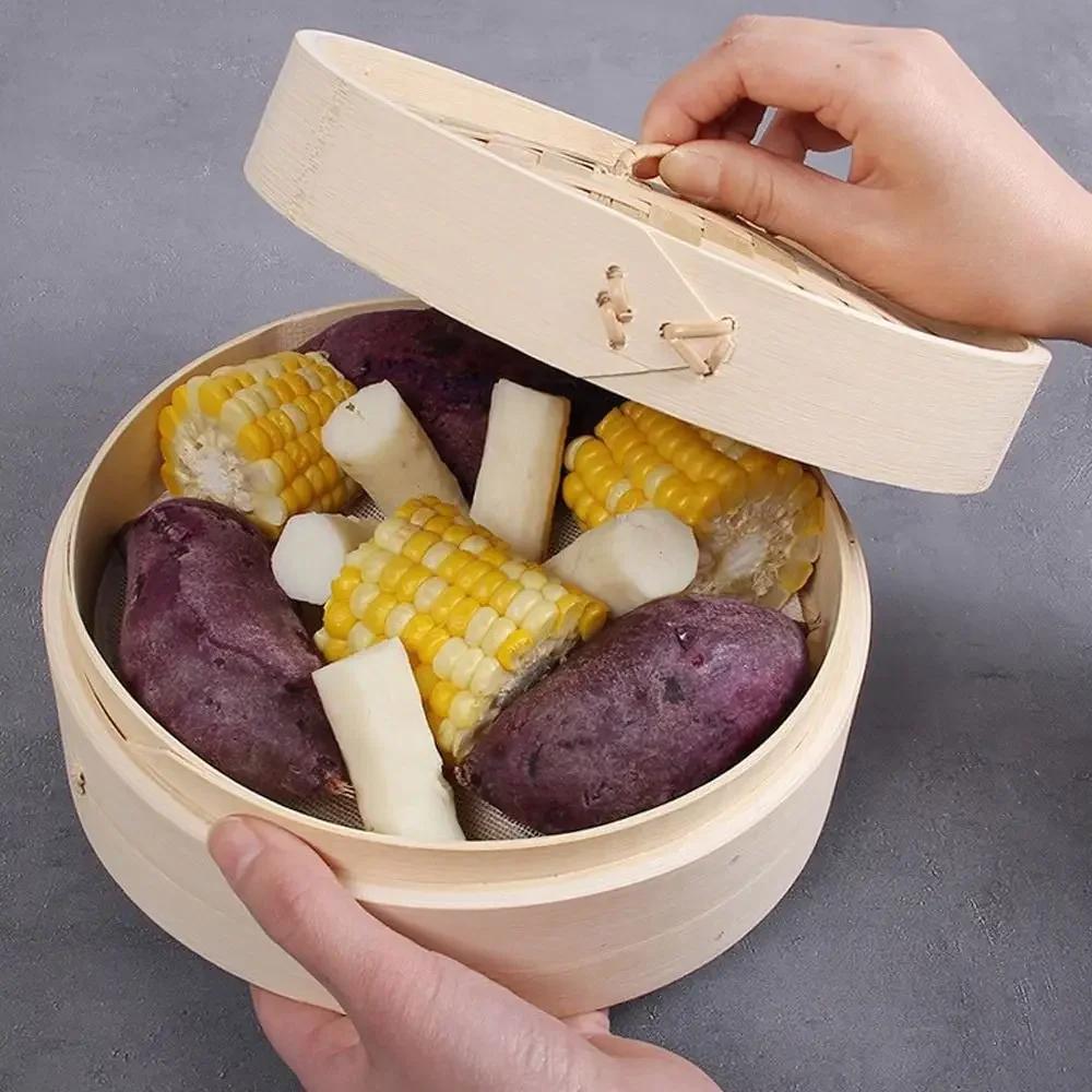 Бамбуковая пароварка с крышкой, корзина для приготовления пельменей, кухонная китайская бамбуковая пароварка для приготовления баоцзы, корзина для пара