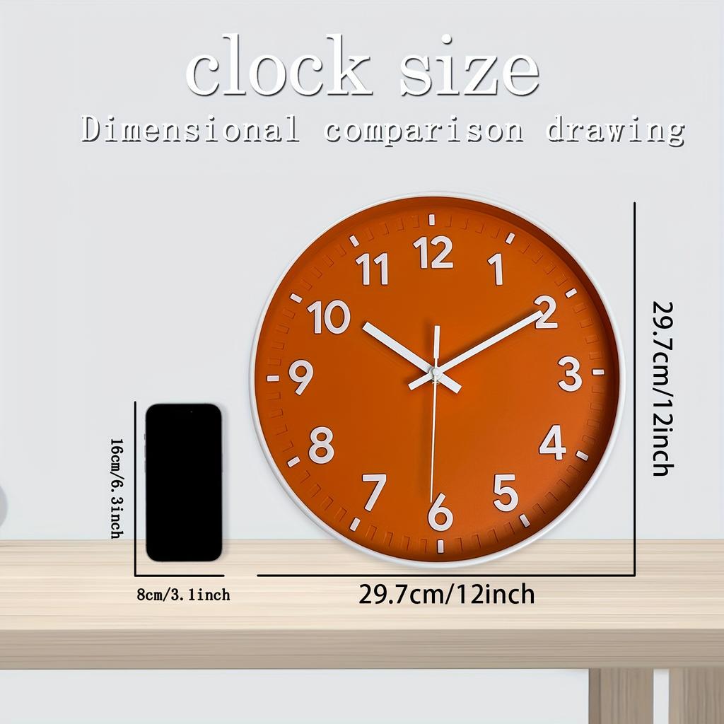Современные 12-дюймовые бесшумные кварцевые настенные часы оранжево-белые, стеклянные акценты, идеально подходят для декора гостиной, спальни, кухни, работают от батарейки AA