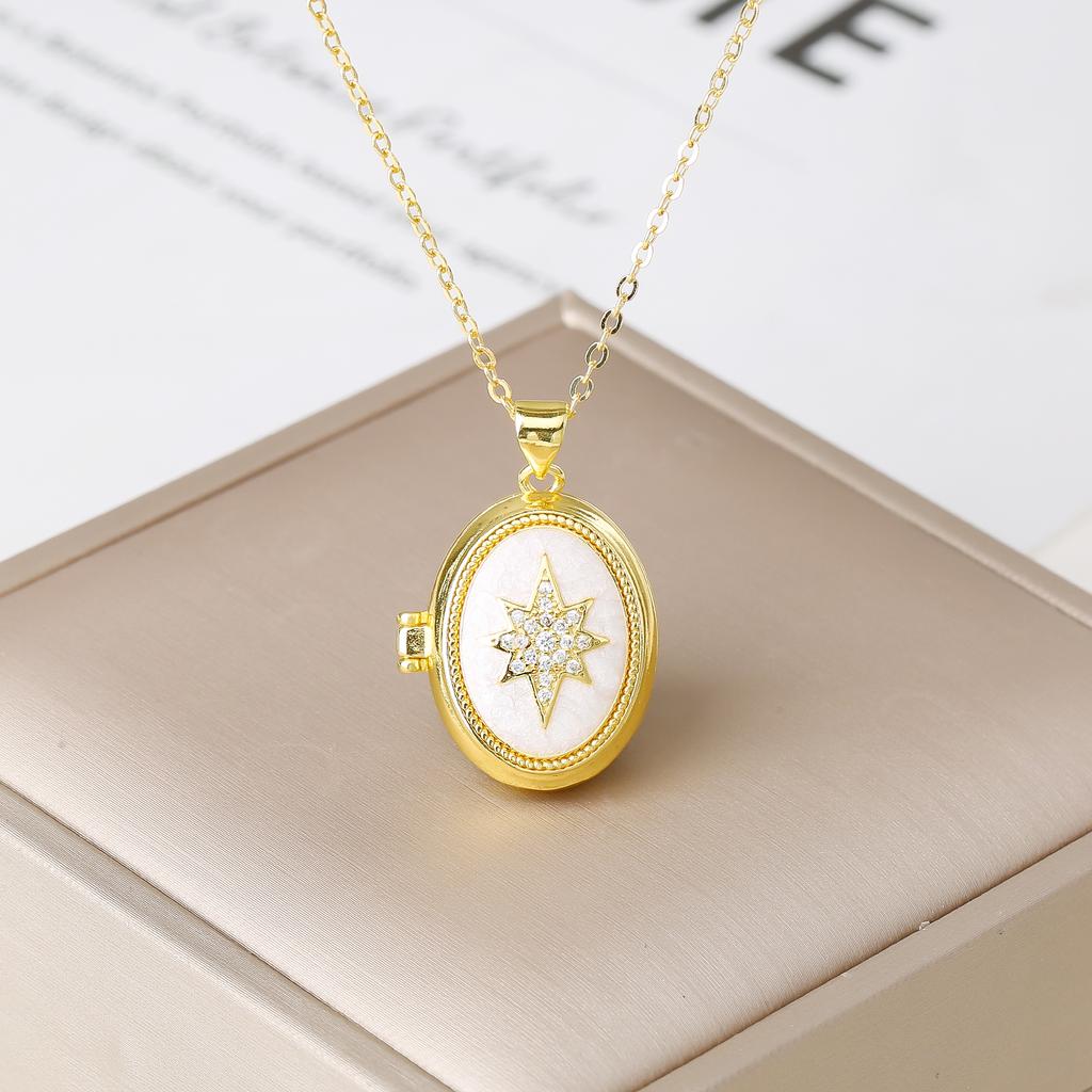 Hot-Selling Enamel Art Oval Photo Box Pendant Necklace Personalized for Men Women Daily Party Zircon Crystal Jewelry Neck Gift