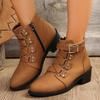 Ladies Shoes  Hot Sale Side Zipper Women Boots Winter Rome Pointed Toe Solid Short Barrel Chunky Heel Chelsea Boots Zapatos