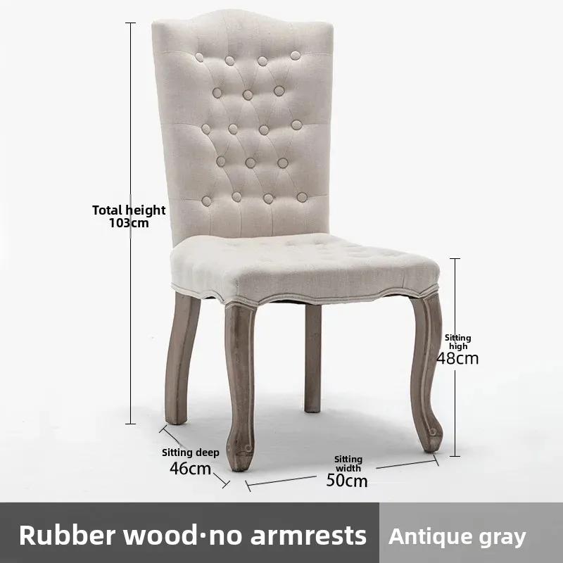 Luxury Solid Wood Dining Chairs Kitchen Balcony Retro Armchair American Dining Room Furniture Home Fabric Backrest Makeup Chair