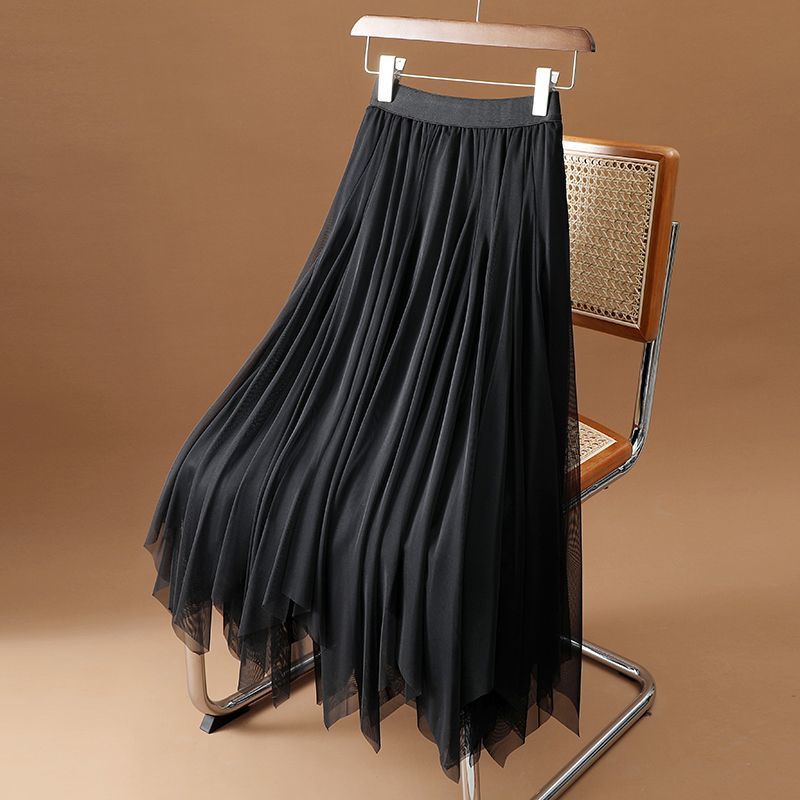 Женская летняя юбка миди с высокой талией, неровным струящимся подолом и прозрачной тканью - Элегантная юбка в стиле фэйрикор, премиальный блеск