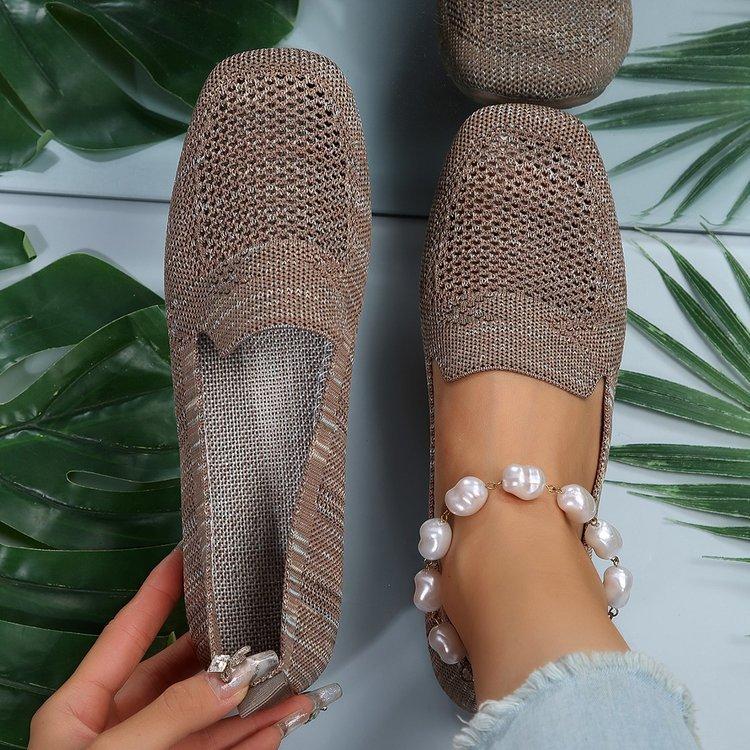 Большие размеры Lazy One Foot Stirrup Casual Shoes, квадратный носок, плоская подошва, ажурное переплетение, однотонные туфли
