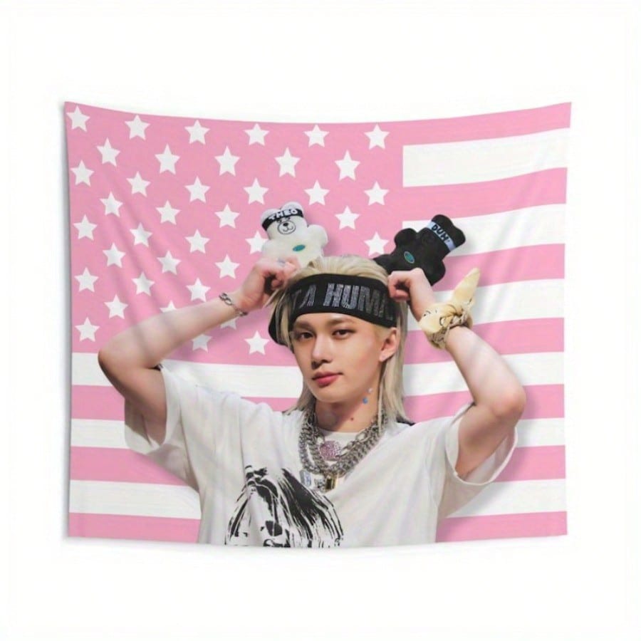 P1Harmony Kpop Merch Pink USA Flag Headband Banner with Theo for Concert Fan Meeting Home Decor Birthday Gift for Fans Fashio
