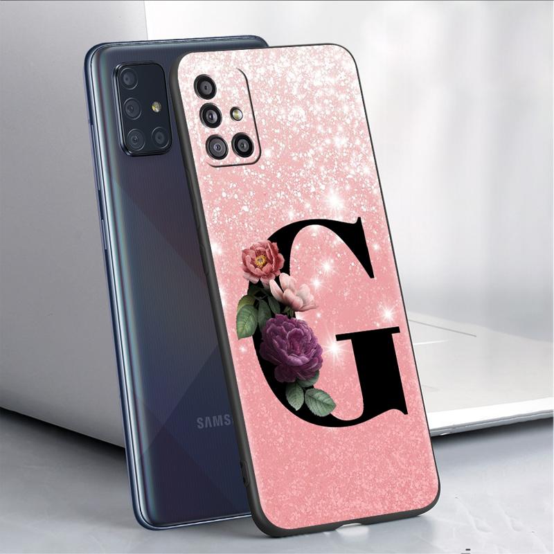 Чехол для телефона Samsung Galaxy A54 A52 A14 5G A53 A12 A13 A71 A23 A34 A33 A21s с буквами A B C и цветами, розовый