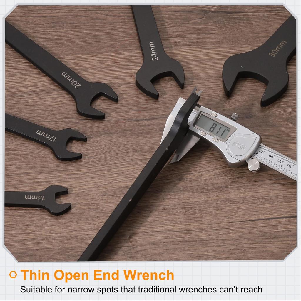 Uxcell Single 40mm Metric 15 Degree Offset Angle Small Flat Head Blackening Wrench with Straight for Automotive Repair and Furniture Assembly Open-End