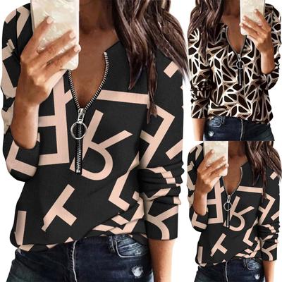 Женская базовая толстовка с принтом и застежкой-молнией на 1/4, с длинным рукавом, мягкая, удобная, с круглым вырезом