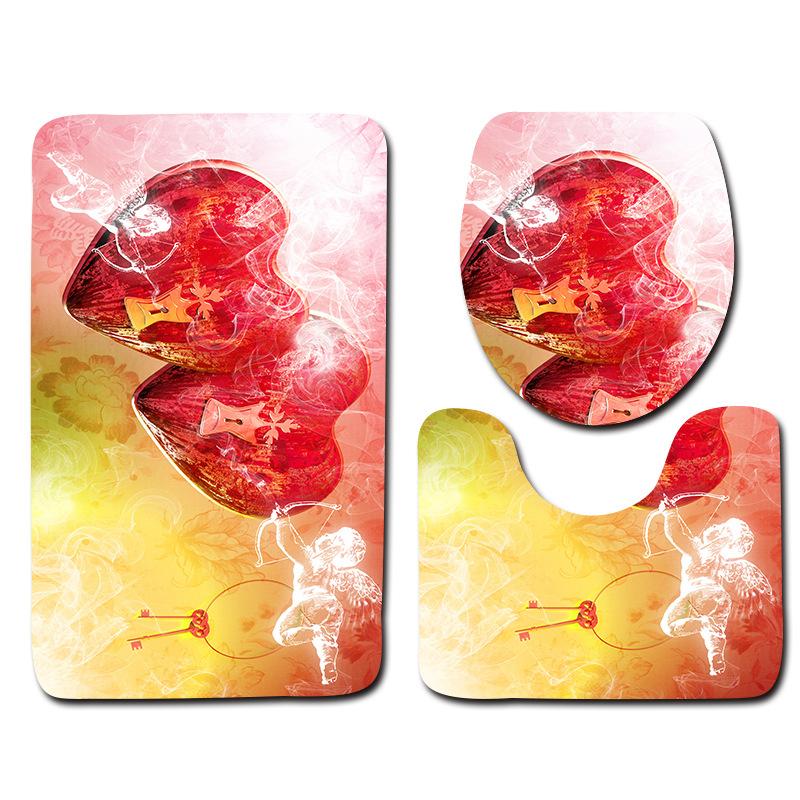 Beautiful And Romantic Valentine'S Day Bathroom Toilet Floor Mat 3-Piece Set