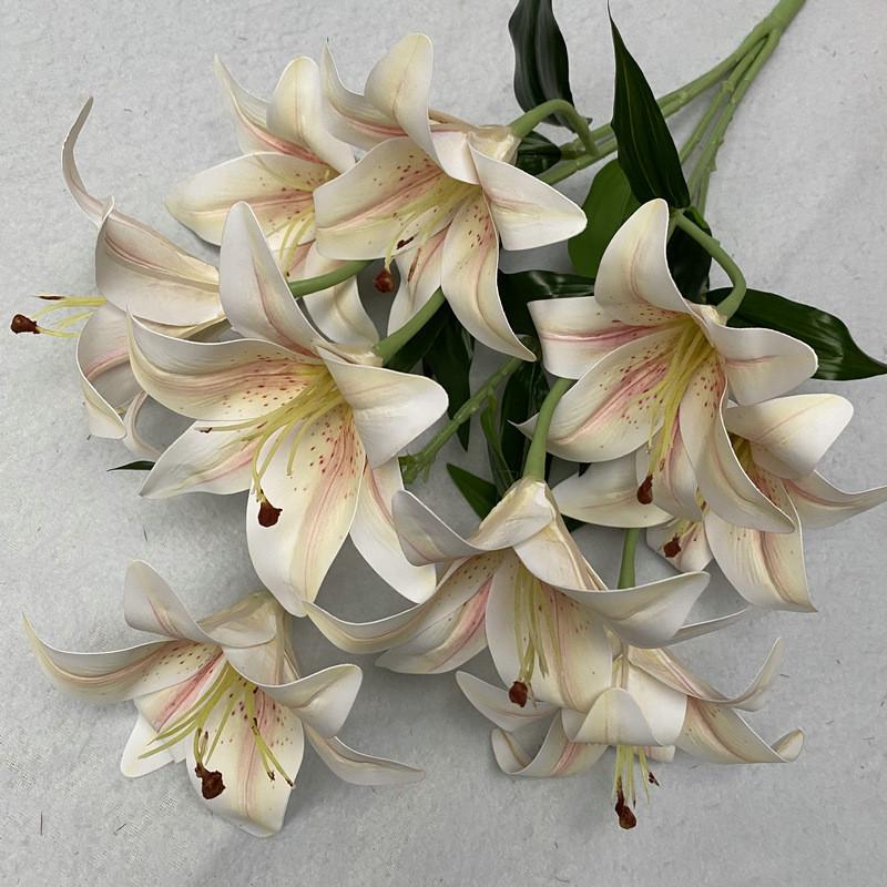 9 Flowers Artificial Stems Pu Material 3d Simulation Lilies Wedding Home Decor