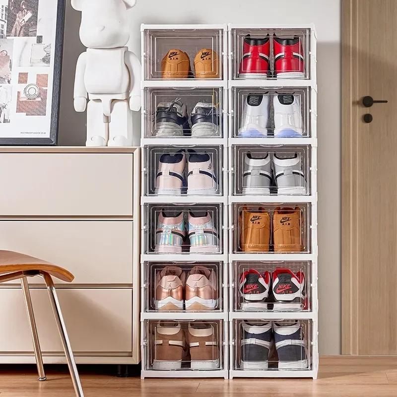 1 PCS Shoes Box Dustproof Thickened Plastic Sneaker Shoe Storage Box Stackable Cabinet Transparent Organizers Rack