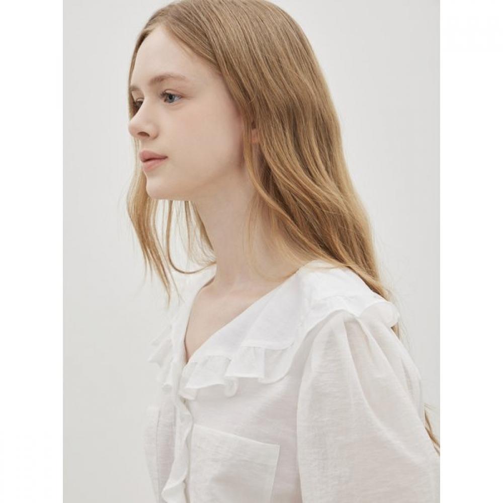 Cc Collect Ruffle Decoration Wide Collar Blouse C262msc135