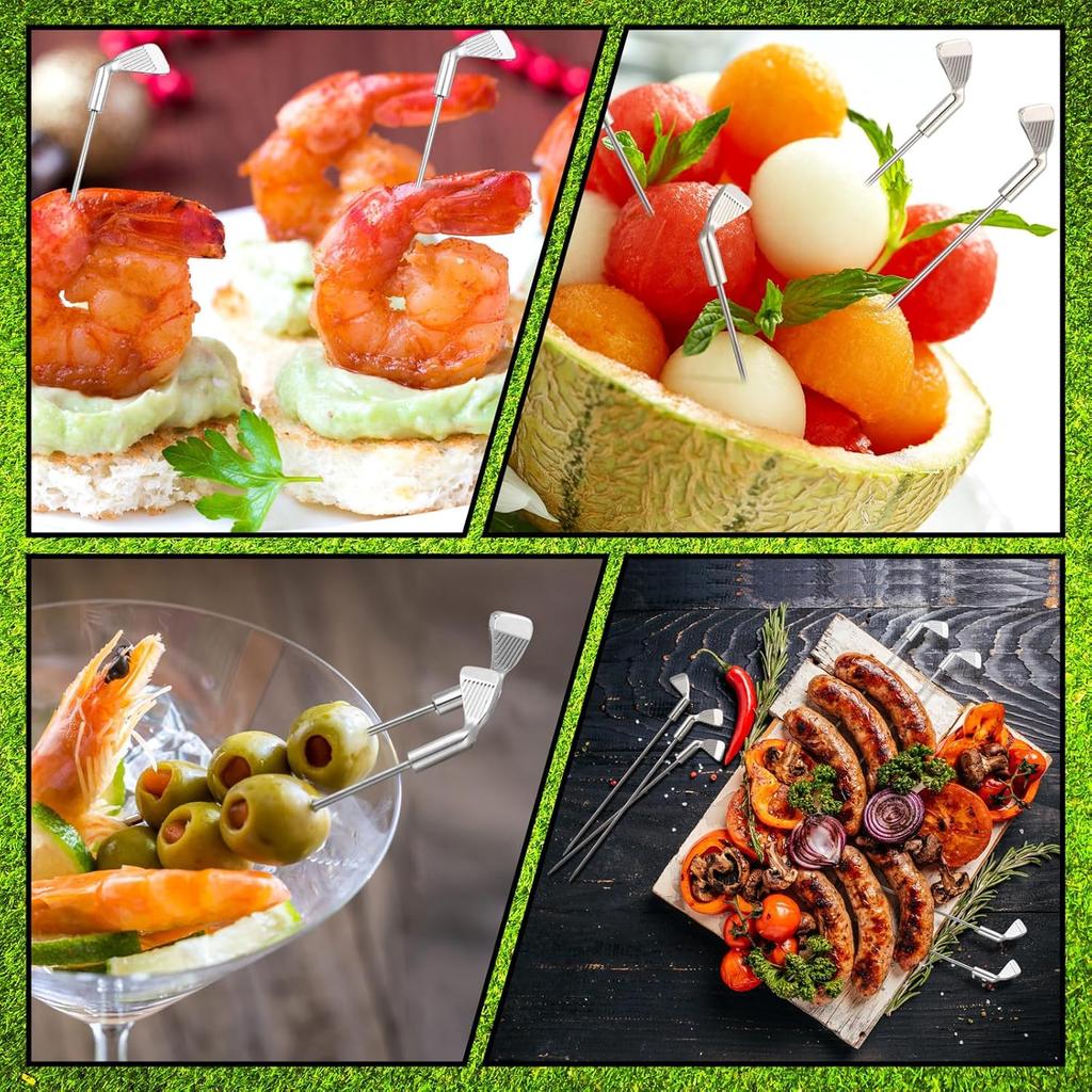 Pickmesh 10 Pcs Metal Golf Cocktail Picks 4.7 Inch Golf Metal Toothpicks for Appetizers Sandwich Fruit Skewers for Catered Events Buffet Party