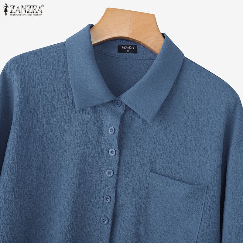 ZANZEA Женская повседневная блузка свободного кроя с отложным воротником и рукавами 3/4