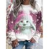 Women's Sweatshirt Long Sleeve Winter Bunny with Hat Graphic Blue Snowflakes Crew Neck Casual Comfortable Holiday Festive Homewear Regular Fi