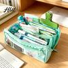 Mesh Bag Organizer Pencil Case Waterproof Large Capacity Pouch Canvas Stationery School Supplies Multi-Compartment Zipper for Students Girls