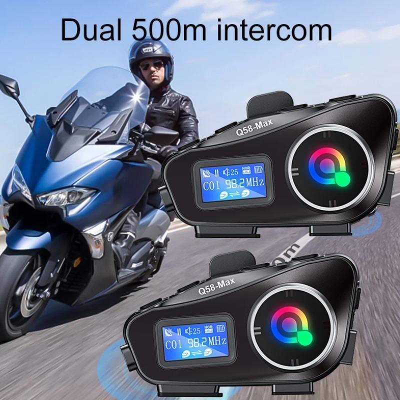 Мотоциклетный домофон, гарнитура для шлема BT5.3, 500 м, интерком, Moto, FM-радио, музыка, наушники с ЖК-дисплеем для 2 гонщиков, Q58-Max