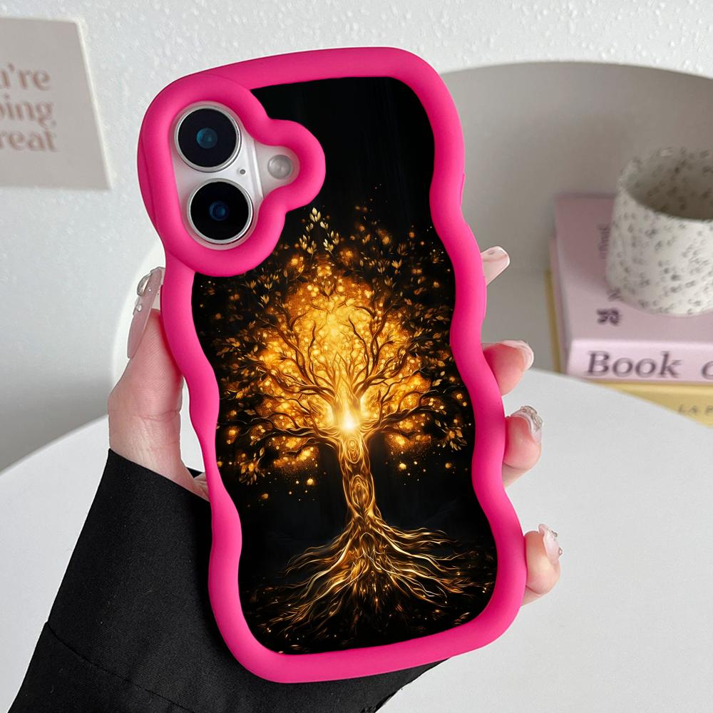 World Life Tree Mobile Phone Case for iPhone 17 16 15 14 13 12 11 Air Pro Max Plus Wavy Edge TPU Colorful Cover Cover Pretty