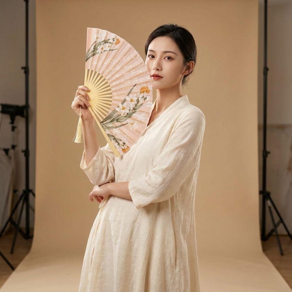 Portable Chinese Style Folding Fan Vintage Bamboo Fan Traditional Handheld Fan Photo Props