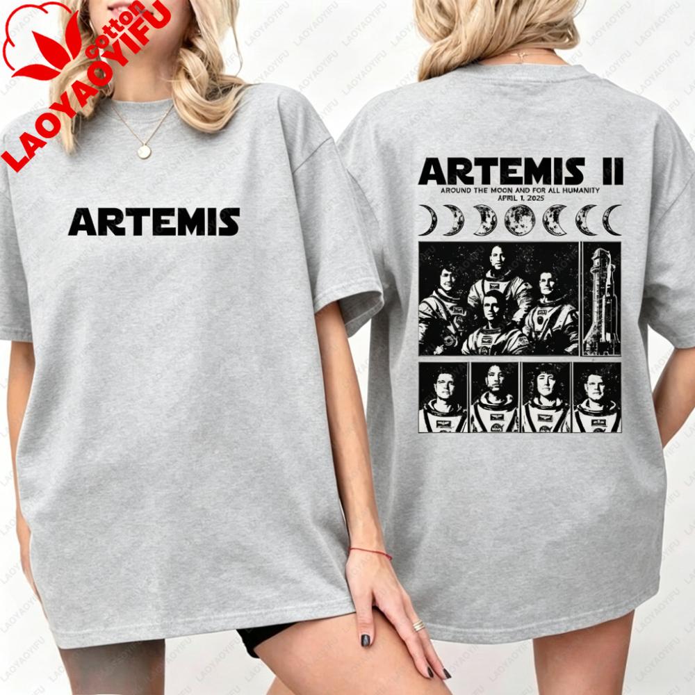 2026 Unisexs Cotton Artemis II Astronaut Team TShirt Casual Space Exploration Double Sided Tee Graphic Tshirts Kawaii Clothes