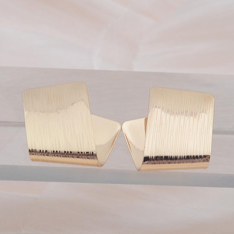Gold Color Folded Square Stud Earrings for Women Simple Korean Temperament Jewelry for Lady Fashion Geometric Earrings