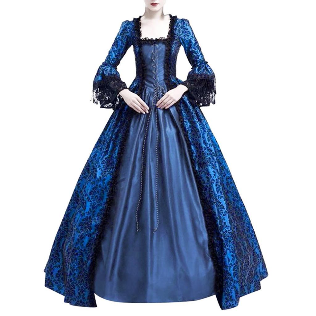Women Retro Literature Gothic Lace Floor Length Cosplay Retro Long Dress