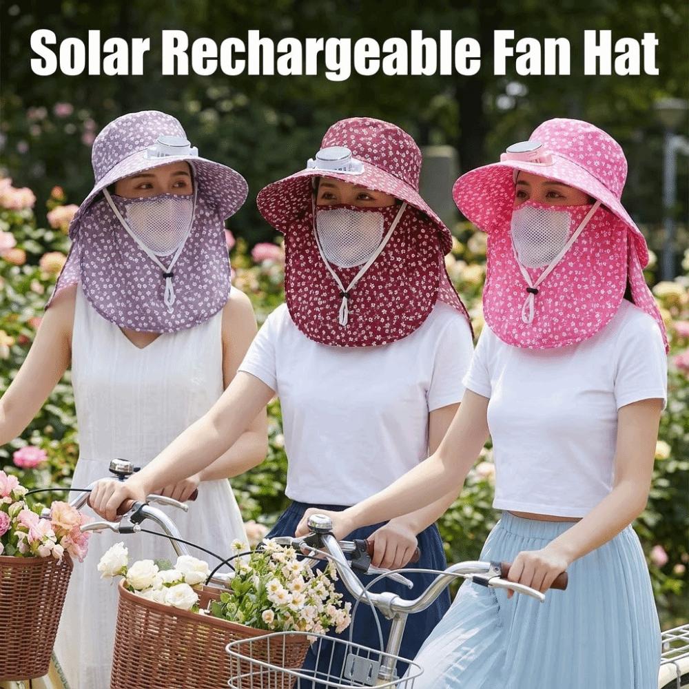UV Protection Wide Brim Fan Hat Elastic Cooling Sunshade Hat Solar Fan Hat Camping