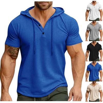 Мужская футболка с короткими рукавами для спорта и фитнеса, модный топ с капюшоном
