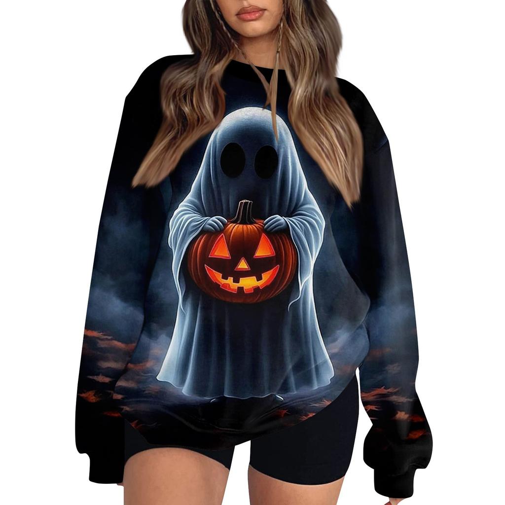 Женский модный повседневный свитшот с длинным рукавом и принтом на Хэллоуин