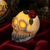 Spooky Skull Lamp Gothic Light Up Rose Flower Figurine, Day of Dead Resin Halloween Decor Statue, Skeleton Head for Desk Home