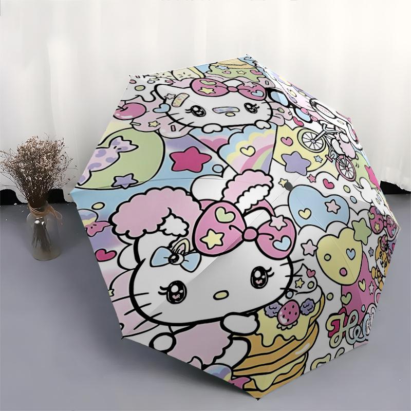 1pc Hello Kitty Mega Kawaii Automatic Folding Umbrella - Portable Tri-Fold Design with 8-Rib Iron Frame, Perfect for Fans, Travel, Everyday Use, and F
