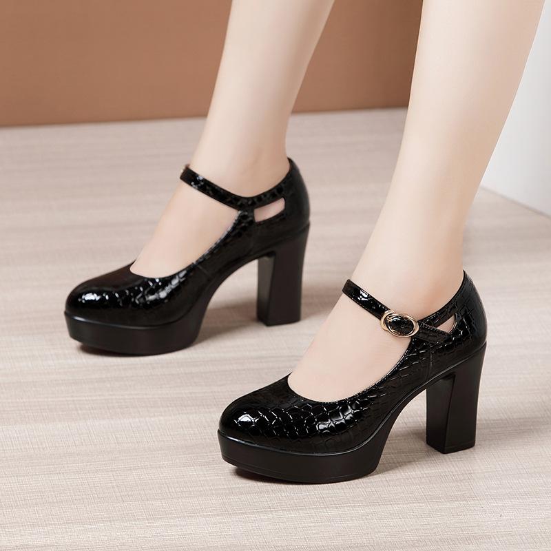 9/12 см Маленький размер 32-43 Туфли-лодочки из лакированной кожи Женские туфли Мэри Джейн 2024 Весна Туфли на блочном каблуке Туфли на платформе Офисные женские