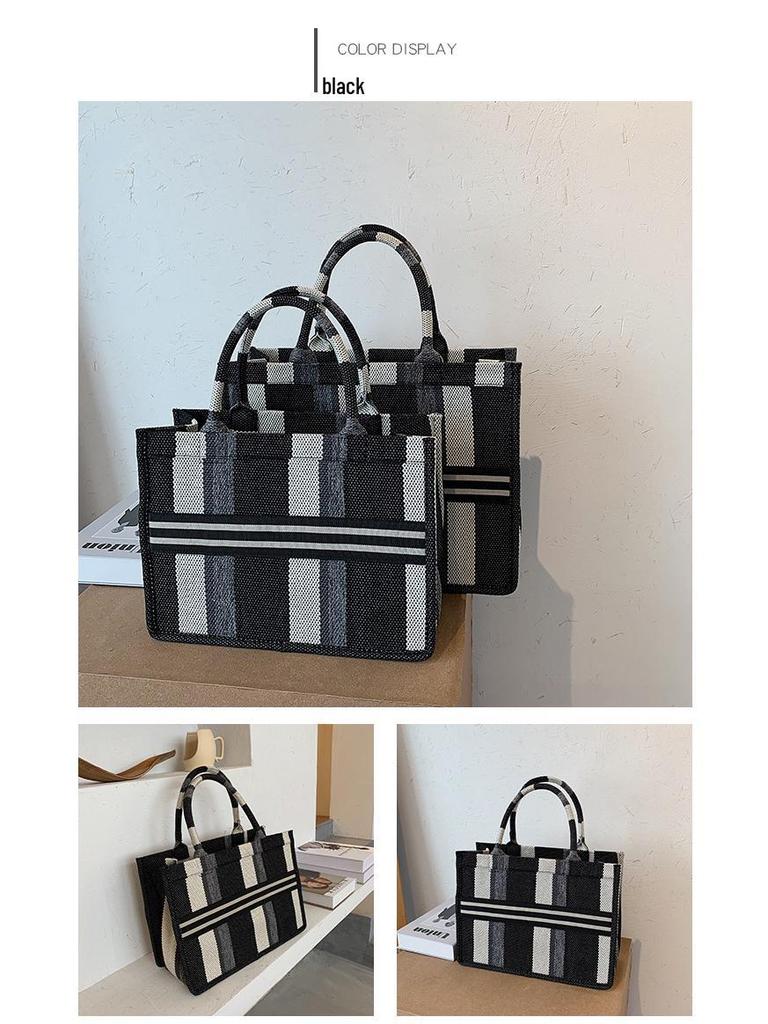 Черно-белая клетчатая сумка-тоут: Универсальная холщовая сумка для работающих женщин с большой вместимостью и стильным дизайном
