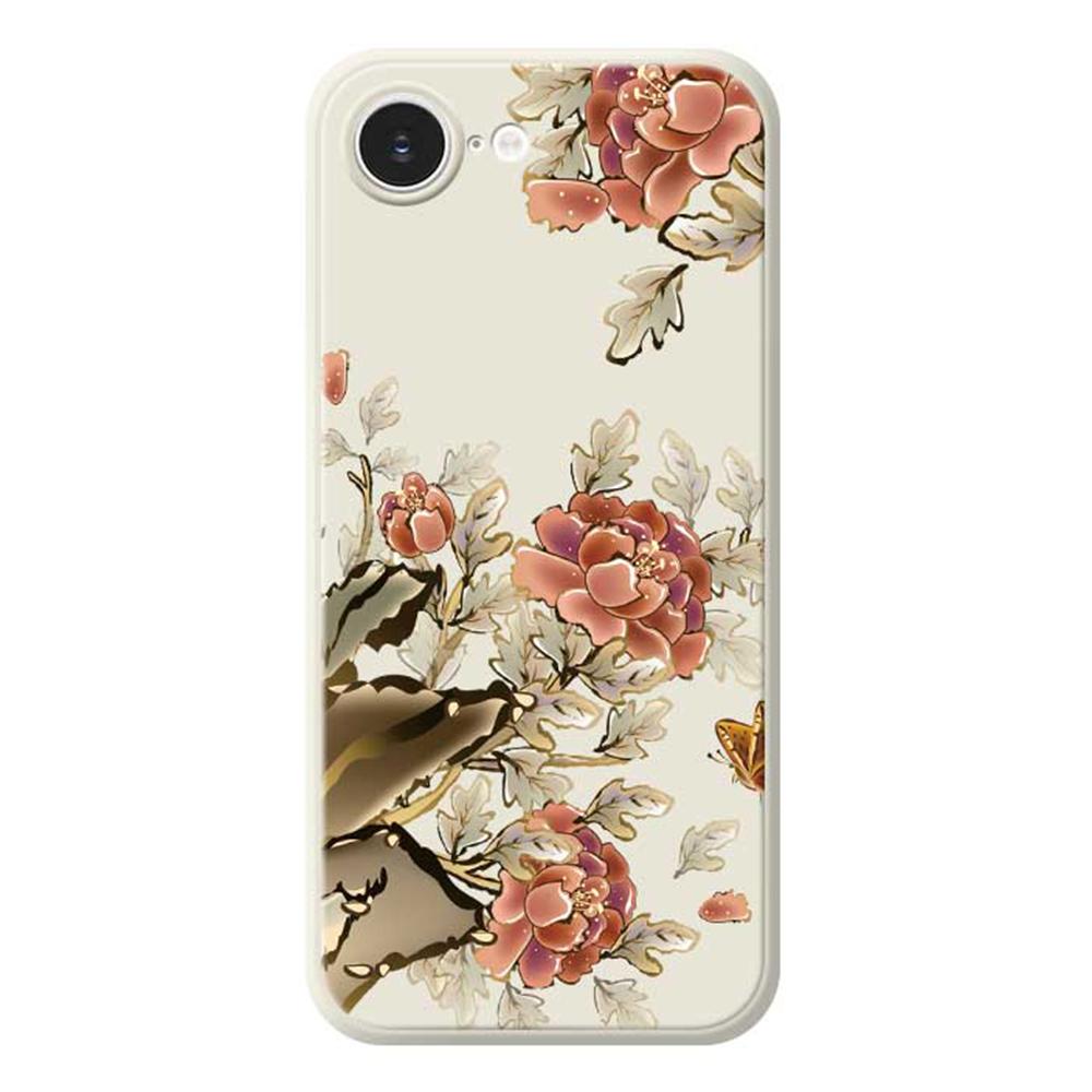 For iPhone 16e Case Red Flowers Pattern Printing Straight Edge TPU Phone Back Cover