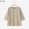 Женская повседневная однотонная свободная блузка с круглым вырезом и рукавом 3/4