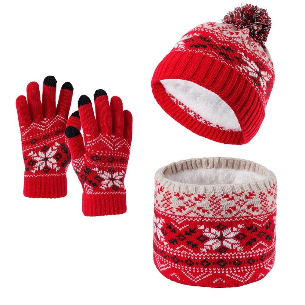 3Pcs/Set Winter Children Scarf Hat Gloves Set Warm Bonnet Gloves Kits Knitted Hats Scarfs Kids