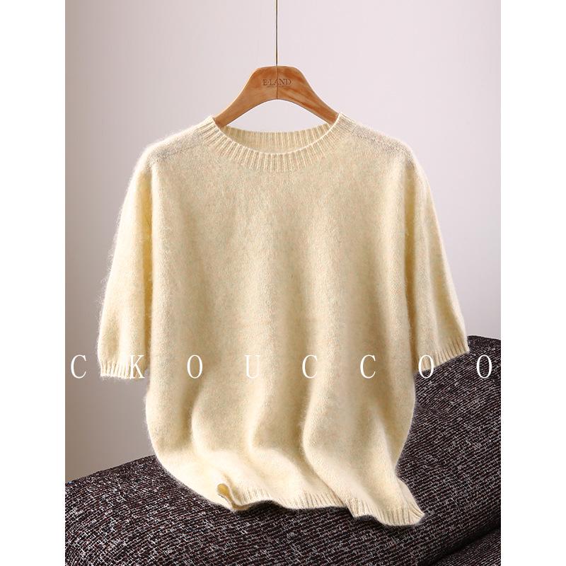 Rong Tai Women's Multi-color Cashmere Knit Top - Round Neck, Mid-Sleeve, Soft & Loose
