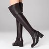2025 Pure Color Elastic Pu Knee Boots Plus Size Round Toe Thick Heel Side Zipper Warm Inner Sleeve Slip On Long Women's Boots