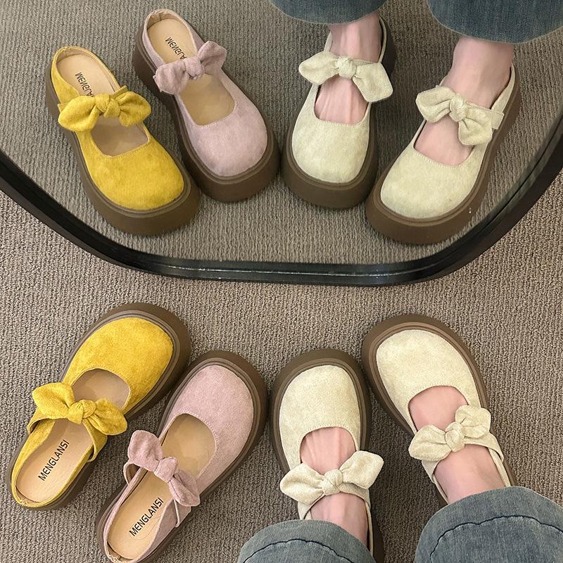 Полушлепанцы с толстой подошвой и бантом, женская уличная обувь, новинка весна-лето 2025, сандалии Мэри Джейн на одном ремешке