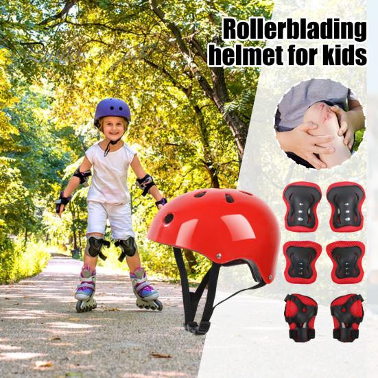 7 шт./компл. детский комплект защитного снаряжения для катания на роликовых коньках, скейтборде, велосипеде, самокате, регулируемый шлем, наколенник, налокотник, защита запястья