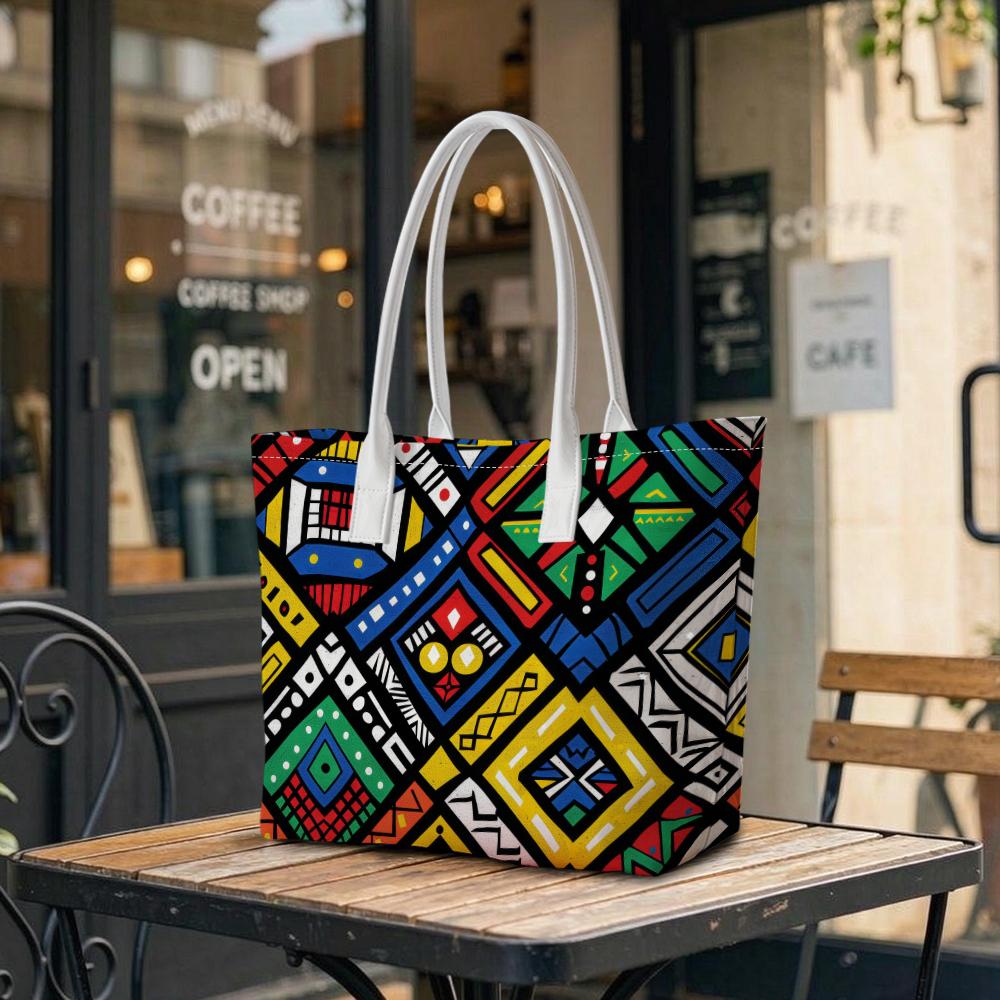 African Geometric Pattern Tote Bag for Daily Shopping Travel Commuting Use