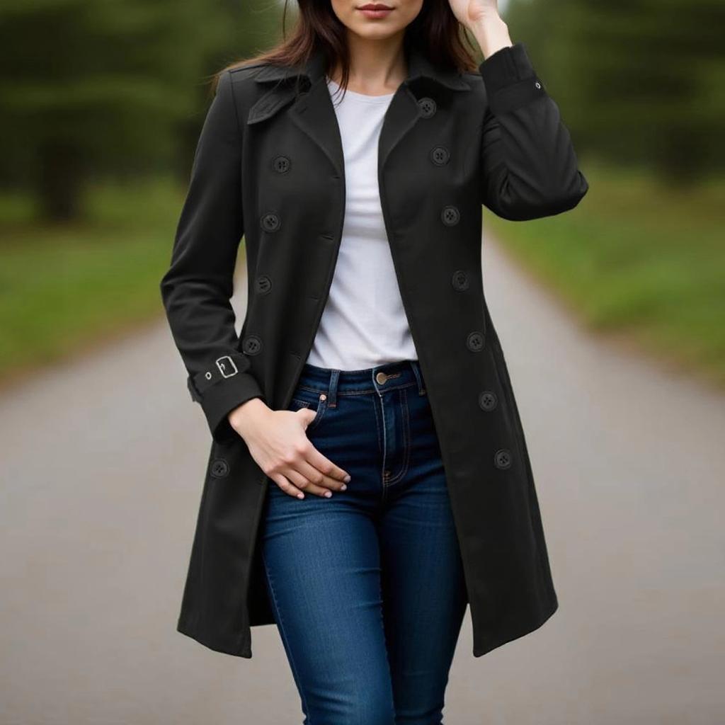 Женское пальто Двубортное Длинное Нарядное Ветровка Пальто Осень Зима Верхняя одежда