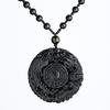 Lucky Amulet Pendant Necklace Long Chain Natural Obsidian Carved Chinese Dragon