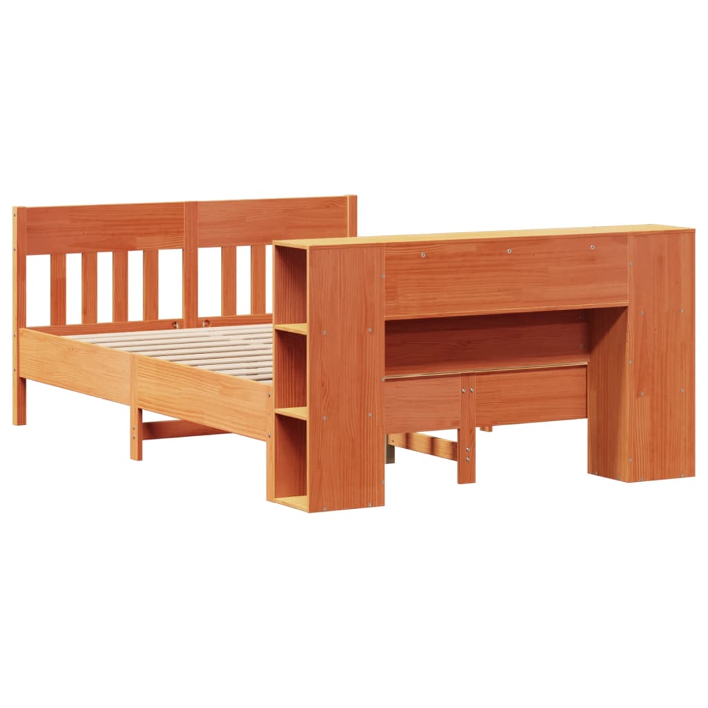 Solid Wood Bed with Shelf Without Mattress Wax Brown 140 x 190 cm