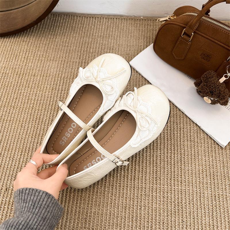 2025 весна новые серебряные туфли Мэри Джейн с бантом женские туфли балетки повседневные балетки