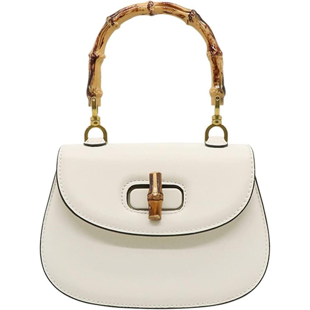 (White) New Womens Tote Bag,Bamboo Shaped Top Handle Satchel Crossbody