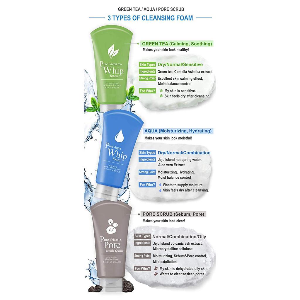 C2Y Очищающая пенка Natural Island Pure Whip (220 мл x 2 шт.) Aqua, Volcanic, 2 типа